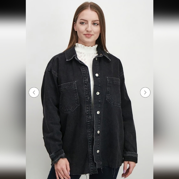 Topshop Jackets & Blazers - Topshop Charcoal 100% Cotton Denim Shirt Jacket_10